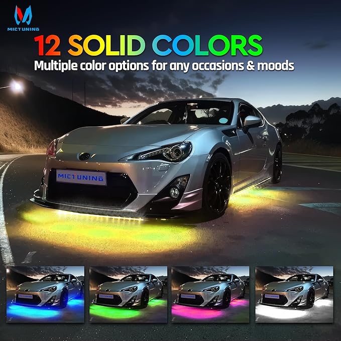 MICTUNING N8 RGBW Underglow Chasing Lights for Car with Remote & Key Fob Dual Control, IP68 Waterproof Rigid Aluminum LED Light Bar, Exterior Neon Accent Underbody Light Kit Multicolor Mode
