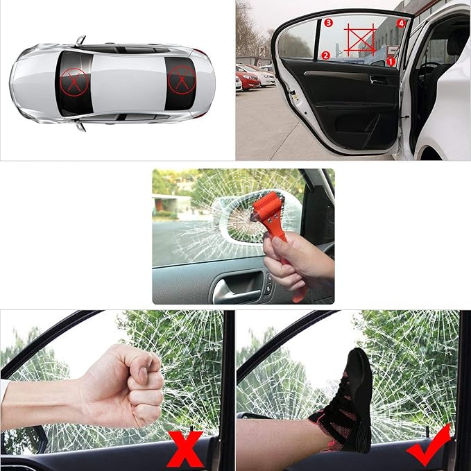 SINSEN Car Safety Hammer Set of 2 Emergency Escape Tool Auto Car Window Glass Hammer Breaker and Seat Belt Cutter Escape 2-in-1 for Family Rescue & Auto Emergency Escape Tools