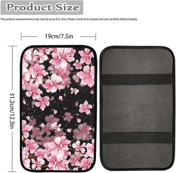 Dreaweet Pink Cherry Blossom Print Console Armrest Cover,Cute Car Accessories for Women Soft Comfy Center Console Pad Cover,Universal Armrest Box Mat
