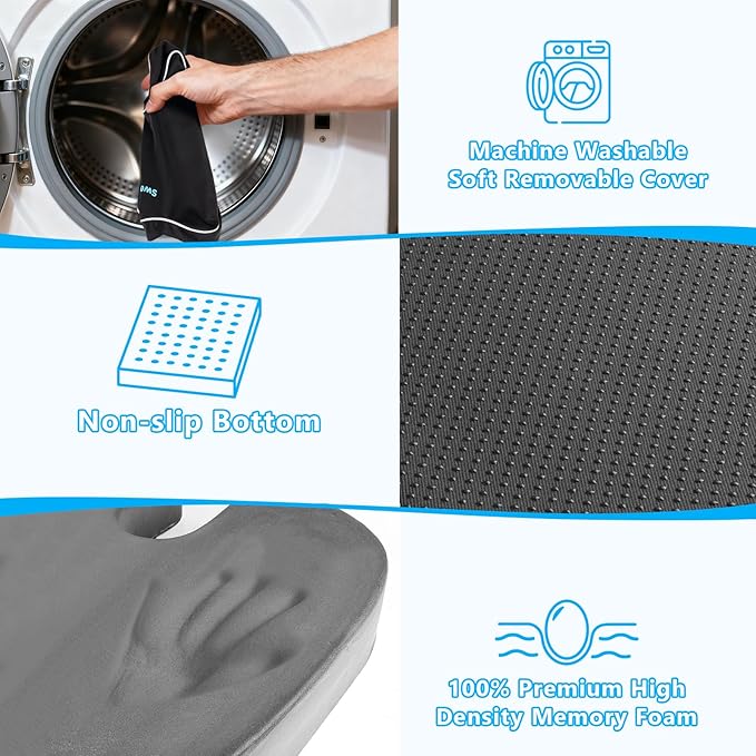 Memory Foam Seat Cushion & Lumbar Support Pillow Set – Extra Large Orthopedic Cushion for Office Chair, Car, Home. Enhanced Comfort & Tailbone Relief for Long Sitting Hour Black/X-Large