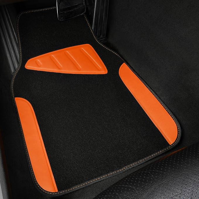 CAR PASS Waterproof Universal Fit Car Floor Mats, Faux Leather Car Carpet Mats,Car Mats with Anti-Slip Nibbs Backing & Driver Heel Pad Fit for SUV,Vans,sedans, Trucks,Set of 4pcs (Orange)