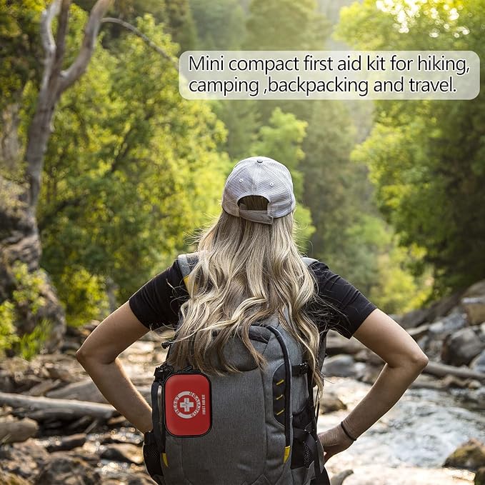 Besst Survivor Mini First Aid Kit -Small Waterproof Hard Shell Medical Kit with Compartments for Camping, Hiking, Car, Home, Office, School - Vehicle & Outdoor Emergency Medical Kit (Red)