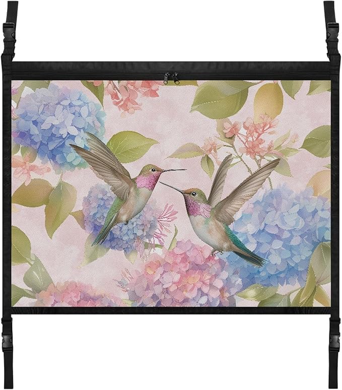 NDISTIN Hummingbird Car Ceiling Cargo Net Large Capacity Car Interior Roof Storage Net Hydrangea SUV Sundries Storage Pouch Loadbearing Mesh Net Holder with Adjustable Buckle Auto Accessories
