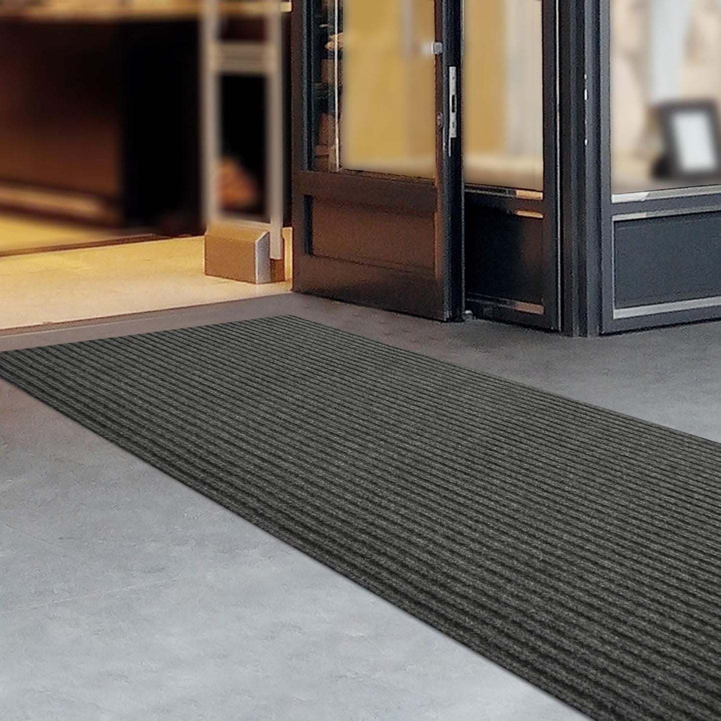 iCustomRug Spartan Weather Warrior Duty Indoor/Outdoor Utility Ribbed in 3ft,4ft,6ft Widths 70 Custom Sizes with Natural Non-Slip Rubber Backing 4'X14' in Charcoal
