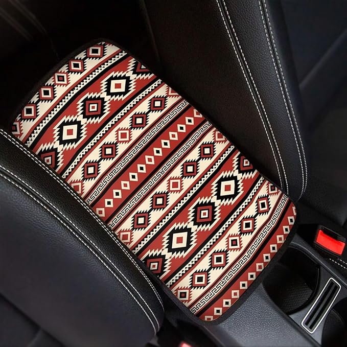 Aztec Auto Center Console Cover, Car Armrest Box Pad, Soft Auto Armrest Seat Box Cover Protector for Most Vehicle SUV Truck Cars