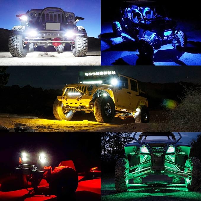 6 Pods LED Rock Lights, Ampper Waterproof LED Neon Underglow Light for Car Truck ATV UTV SUV Offroad Boat Underbody Glow Trail Rig Lamp (White)