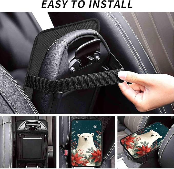 Universal Car Center Console Cushion Pad, Cute Polar Bear Soft Waterproof Car Center Console Cover Auto Armrest Seat Box Cover Protector for Most Vehicle SUV Truck Car