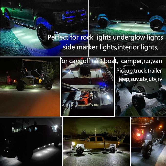10 Pcs White LED Rock Strip Lights,Wheel Well Underglow Lighting Kits,Car Rock Lights Exterior Side Marker Lights for Wrangler Truck Golf Cart RV RV SUV Offroad