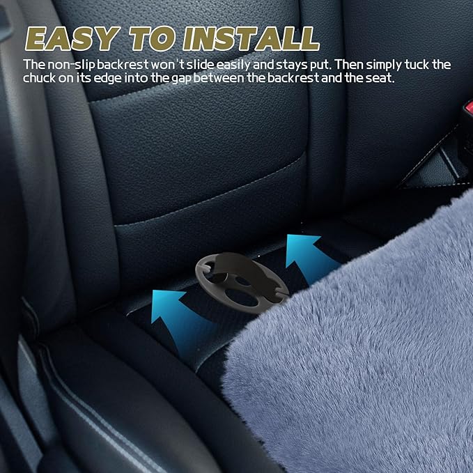 wuyaoyao Sheepskin Car Seat Cushion, Soft Comfort Fur Wool Car Seat Covers, Winter Warm Auto Front Seat Cushion Pad, Fuzzy Seat Bottom Protector Universal for Vehicle Office Chair (Gray)