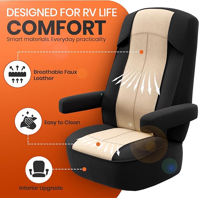 VALUN RV Seat Covers (1 Pack) – Captains Chair Seat Covers for RV Captain Chair & Motorhome Chairs, Universal Fit RV Chair Covers for Camper, Trailer, Van, Protects Against Dirt, Spills & Wear