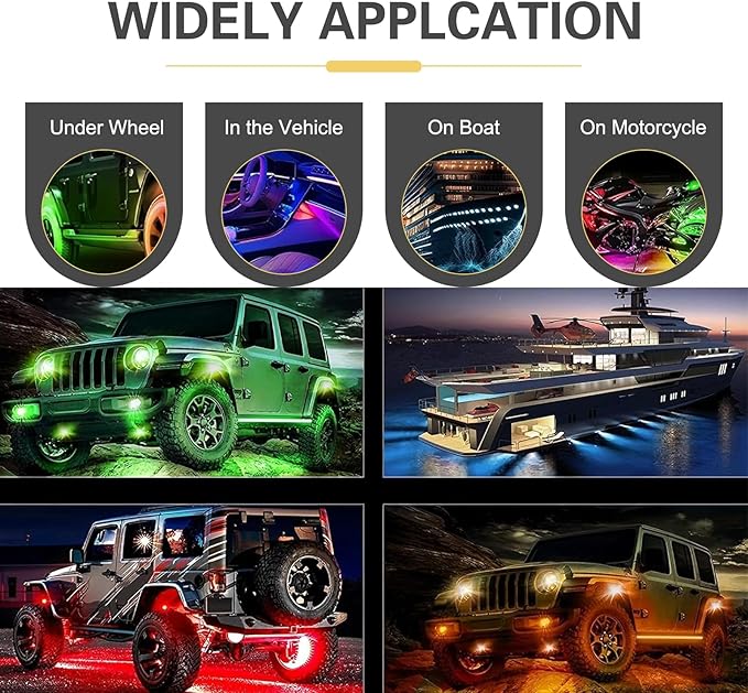 WZP 4 Pods RGB LED Rock Lights, Multicolor Underglow LED Light Kit with APP Control & Music Mode, 12V Waterproof PVC Off Road Lights, Wheel Light for Truck SUV ATV UTV Golf Cart Pickup
