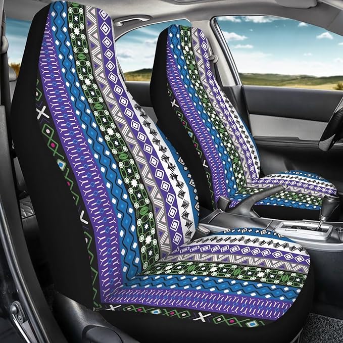 Baga Ethnic Striped Print Print Car Seat Covers for Women Men,Universal Auto Front Seats Protector Fits for Car,SUV Sedan,Truck