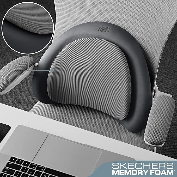 Skechers Lumbar Pillow Premium Memory Foam, Double-Layer-Office Chair Cushion for Tailbone Pain Relief,Butt Pillow for Office Chair,Car seat Cushion,Long Sitting Office Workers,and Car Drivers,Grey
