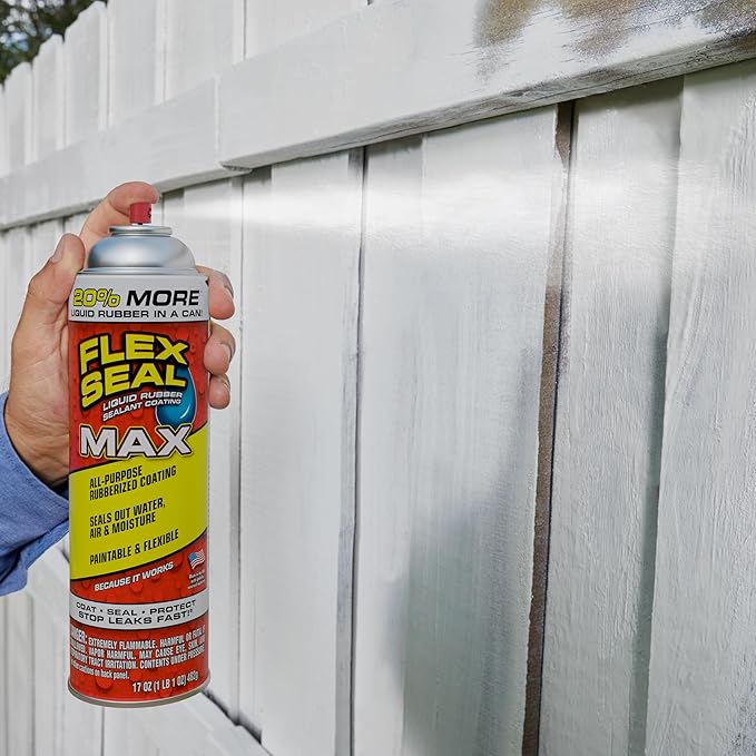 Flex Seal MAX, 17 oz, 1-Pack, Clear, Stop Leaks Instantly, Waterproof Rubber Spray On Sealant Coating, Perfect for Gutters, Wood, RV, Campers, Roof Repair, Skylights, Windows, and More
