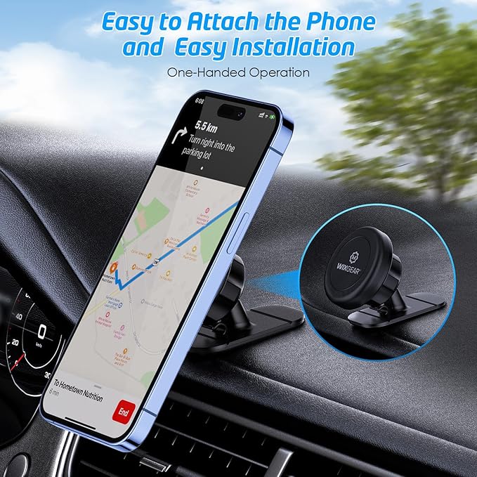 WixGear Magnetic Car Mount [2-Pack] - Universal Stick-On Dashboard Magnetic Phone Holder for Car, Strong Magnet Mount for Cell Phones & Mini Tablets with Swift-Snap Technology