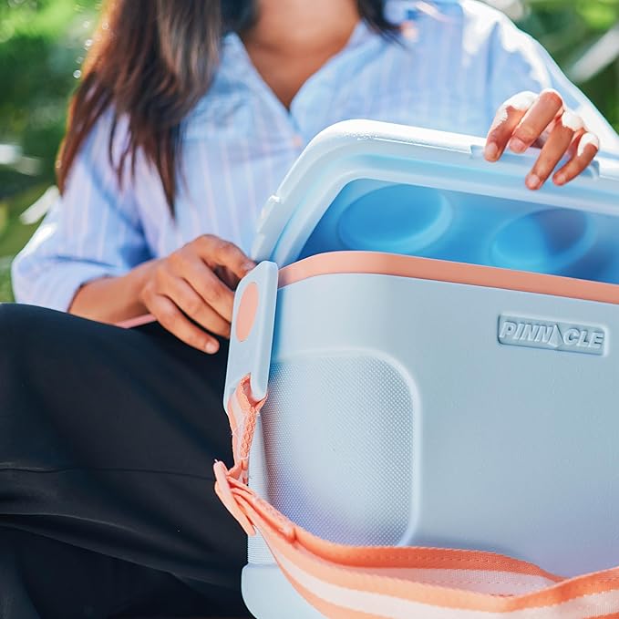 Pinnacle 8.5Qt Mini Cooler – 14 x 7.6 x 10.6In Ice Box with Smart Divider, Locking Lid, Adjustable Shoulder Strap – Insulated Picnic Basket Beach Cooler Bag – 36- Hour Ice Retention – Stylish Colors