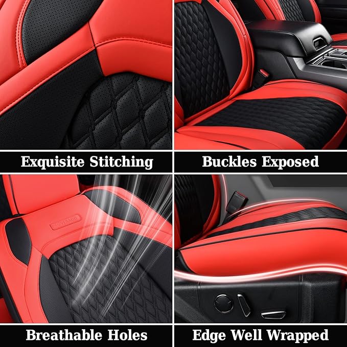 Coverado Seat Covers 4 Door Full Set for Jeep Wrangler, Waterproof Car Seat Covers for Truck Automotive Seat Covers Custom Fit for 2013-2017 Jeep Wrangler JK Seat Covers for Cars(Red)