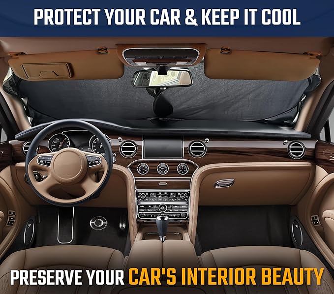 EcoNour Windshield Sunshade for Cars | Full-Coverage Heat & UV Protection | High-Performance Light Blocking Sun Shade | Foldable Design Keeps Interior Cool | Compact Storage- Medium