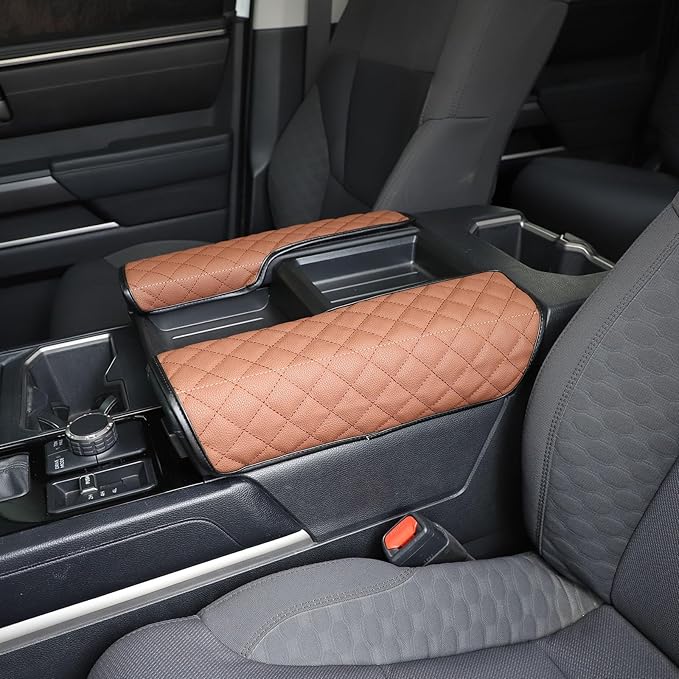 2PCS Center Console Armrest Cover for Toyot@ Tundra 2022-2025 /Sequoia 2023-2025 Accessories, Leather Front Seat Armrest Box Cushion Protector Waterproof Anti-Scratch (Left-Hand Drive)