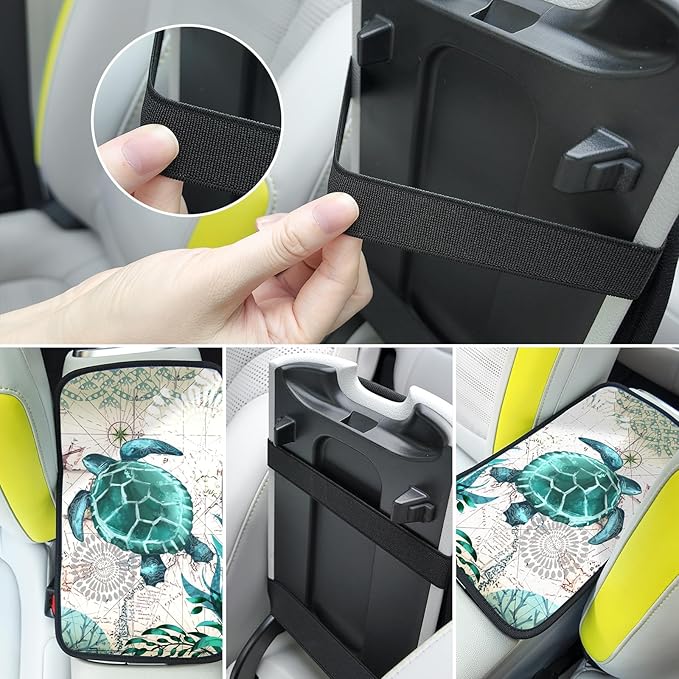 Universal Car Center Console Cushion Pad,Sea Turtle 2 Car Armrest Pad Car Armrest Seat Box Cover Protector for Most Vehicle, SUV, Truck, Car