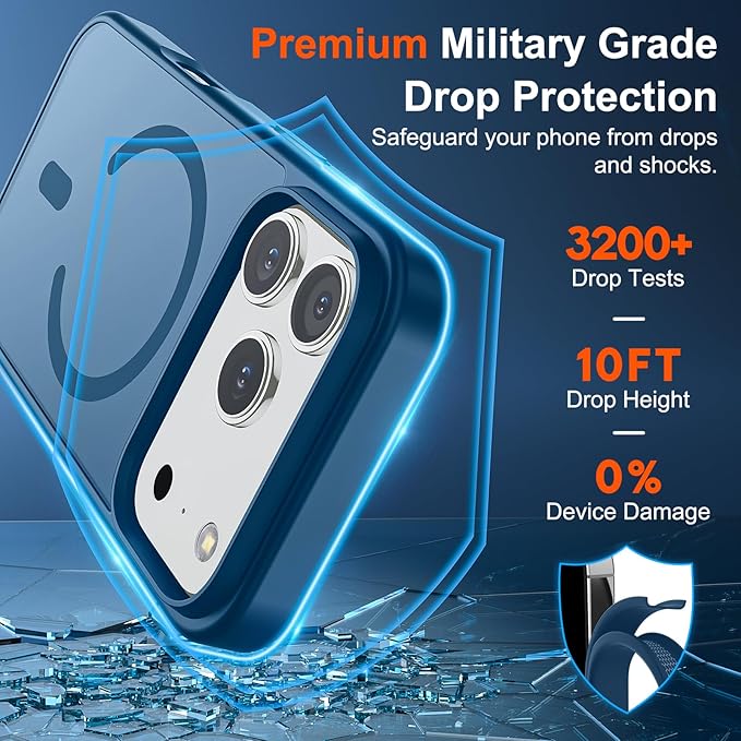 SUPFINE Magnetic for iPhone 17 Pro Case (Compatible with MagSafe)(Military Grade Drop Protection) Translucent Matte Shockproof with Anti-Fingerprint Phone Cover,Deep Blue