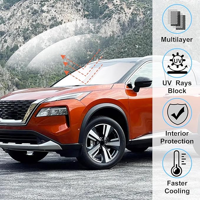 Windshield Sun Shade Fit for 2021 2022 2023 2024 2025 2026 Nissan Rogue 3rd Gen.Accessories(Not for Rogue Sport) Foldable Sunshade Shield Protector