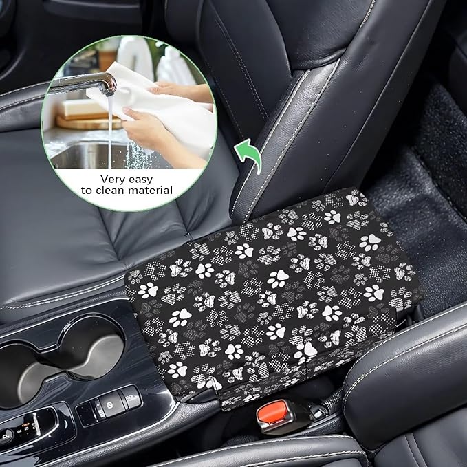 Dreaweet White Dog Paw Center Console Armrest Pad Cover Thick Car Armrest Cushion with Storage Bag Soft Comfortable Arm Rest for Car Center Console Universal Fit SUV Truck Sedan