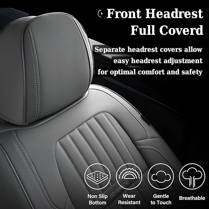 Coverado Front Seat Covers, Car Seat Cover, Gray Seat Covers for Cars, 2PCS Car Seat Protector,Waterproof Faux Leather Car Seat Cushion, Luxury Seat Cushions, Auto Seat Covers Fit for Most Vehicles
