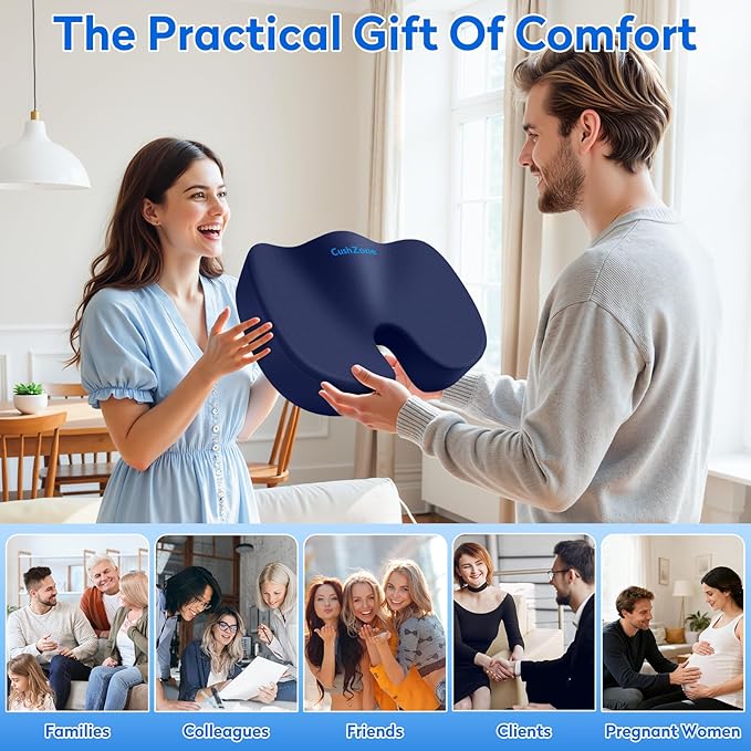 Seat Cushion, Office Chair Cushions, Car Seat Cushion, Non-Slip Sciatica & Back Coccyx Pain Relief Chair Pad, Memory Foam Pillow for Computer Desk, Wheelchair, Driving Large Size (Blue)