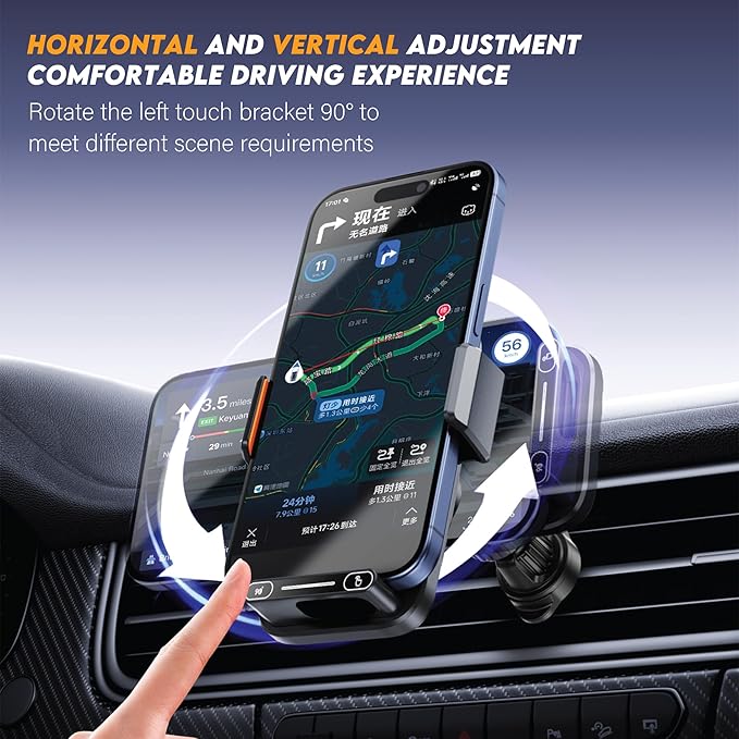 15W Wireless Car Charger & Auto Rotating Car Phone Holder MagSafe Compatible with LED Lights, Gesture Control Clamping, Auto Arm Opening, Built-In Battery, Dual Mount Options for Vent or Dashboard