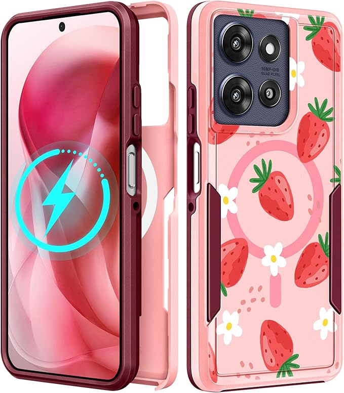 LISEVOfor Moto G Power 2025 Case - for Motorola Moto G Play 2025 Case Compatible with MagSafe Women Cute Girls Magnetic Protective Phone Cover Girly Kawaii Strawberry Heavy Duty Shockproof