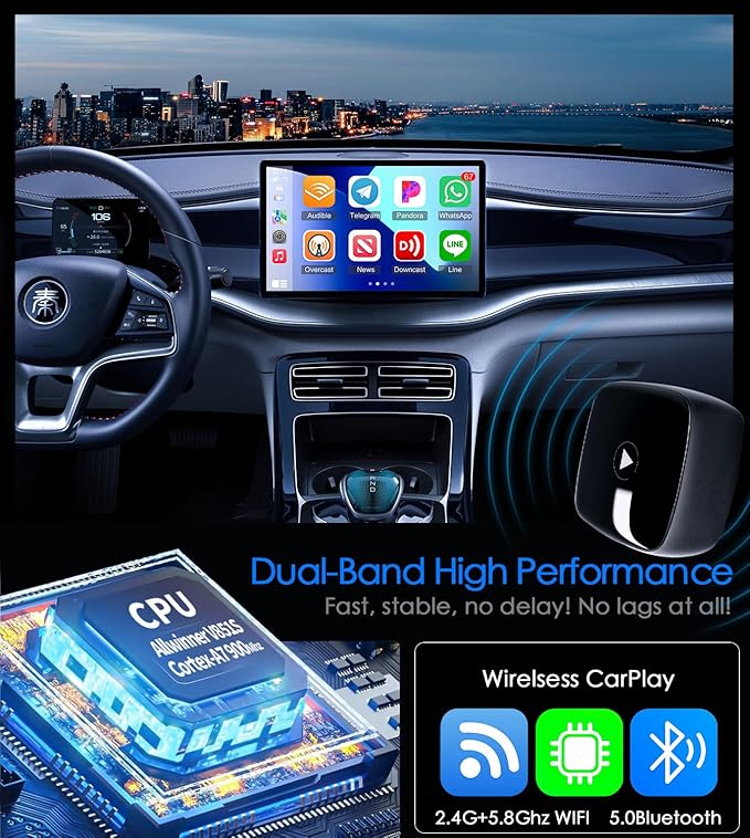 Wireless CarPlay Adapter for iPhone& Android,2-in-1CarPlay Dongle,Upgrade Wired to Wireless CarPlay Adapter,Cars with USB-A & Type-C Extension Cables,Stable Control,Plug and Play (Black)