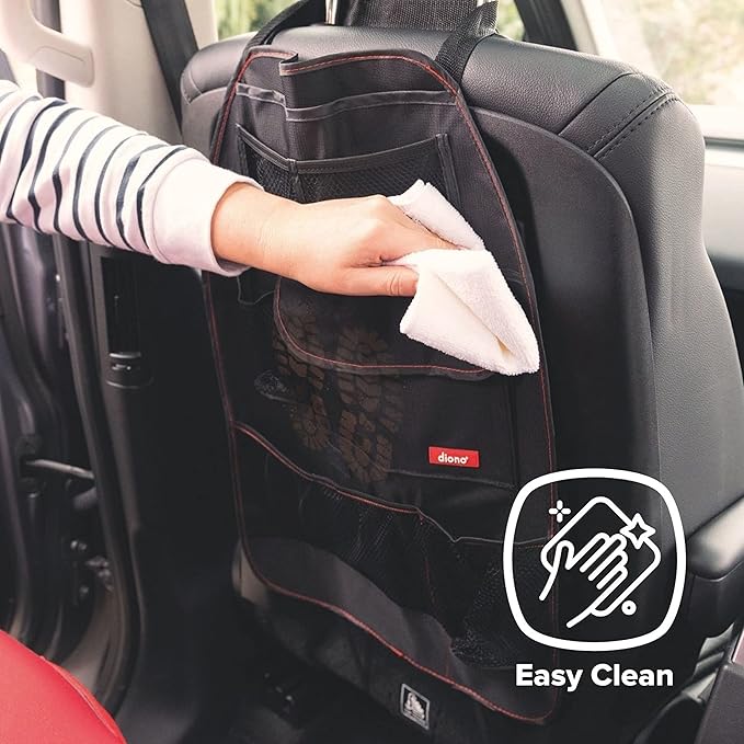 Diono Stow 'n Go Car Back Seat Organizer for Kids, Kick Mat Back Seat Protector, With 7 Storage Pockets, 2 Drinks Holders, Water Resistant, Durable Material, Black (Pack of 2)