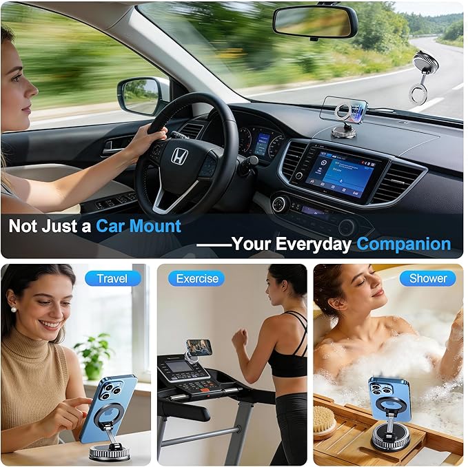Car Phone Holder for Magsafe [2026 89+LBS Suction & 3700gf Magnetic] 360° Adjustable Cell Phone Mount, Phone Holders for Your Car Accessories Kit for iPhone 17-12 Series & All Speakerphones
