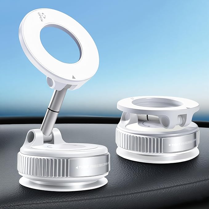 Vacuum Magnetic Phone Holder for Car 360° Adjustable Magsafe Car Mount - Compatible All Smart Device Phone Mount, Secure GPS & Call, Magsafe Accessories & Car Stuff (White)