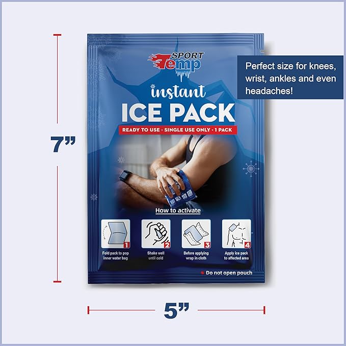 Sport Temp Instant Ice Cold Packs (7”x 5”) Disposable Ice Packs for Pain Relief, Swelling, Injuries, Toothaches, and Sprains – Cold Therapy for Athletes, First Aid, Travel & Outdoor Use (30 Pack)