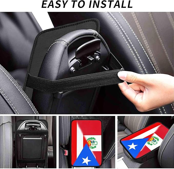 Puerto Rico Peru Peruvians Flag Auto Center Console Armrest Cover Car Handrail Box Cushion Pad Mat Universal Fit Most Vehicle Sedan Truck SUV Soft Comfort Decor Accessories