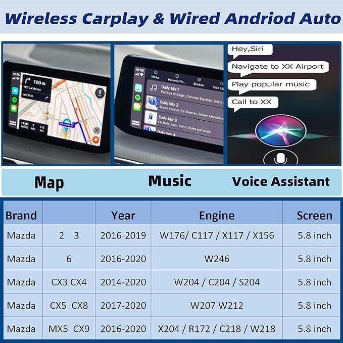 Dasbecan TK78-66-9U0C Wireless Mazda Apple Carplay Retrofit Kit Compatible with Mazda 2 3 6 CX3 CX5 CX9 MX5 2014-2020, Car Play Adapter (Only Supporting Wireless Carplay NO Android Auto)