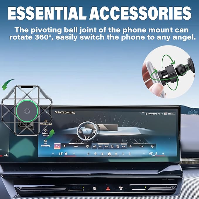 Car Phone Holder for 2024 2025 BMW 5 Series/BMW i5 Accessories Apply to 14.9 Inch Touch Screen 15W Fast Wireless Charger Screen Fixed Clip Cell Phone Mount Hands-Free 360 Degree Rotation