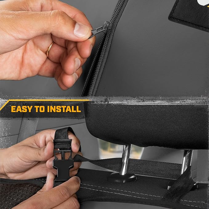 CAT PU Leather Rear Bench Seat Cover – Gray, 60/40 Split Fit for Cars, Trucks, SUVs – Waterproof, Scratch-Resistant, Semi-Universal Fit Rear Seat Protector for Most Auto Interior – Easy Install