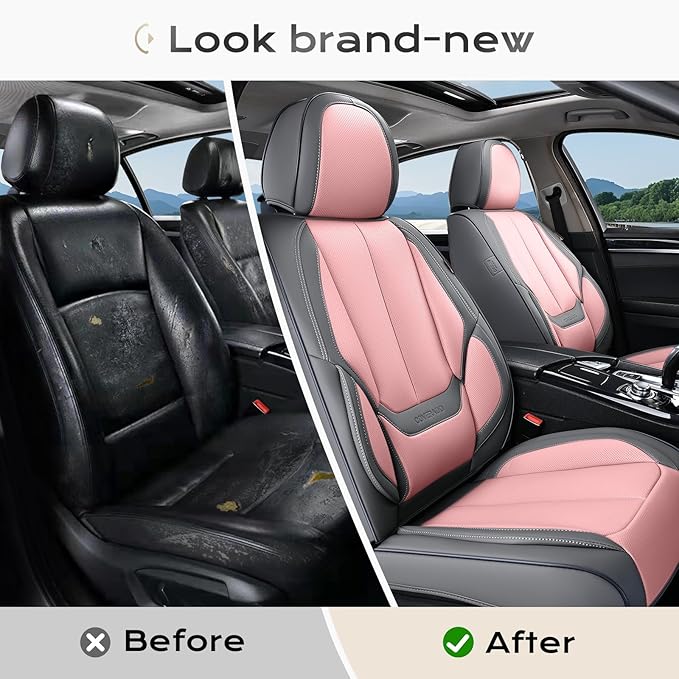 Coverado Seat Covers, Car Seat Covers Front Seats, Leather Seat Covers for Cars, Car Seat Protector Waterproof, Gray Car Seat Cushion, Front Carseat Cover Universal Fit for Most Cars Pink