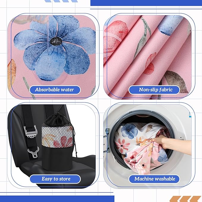 2 Pack Car Seat Towel Covers with Storage Bag 63 x 32 Inch Athletic Running Towel Seat Sweat Washable Non Slip Cover Gift for Car Outdoor Sport Activities (Watercolor Flowers)