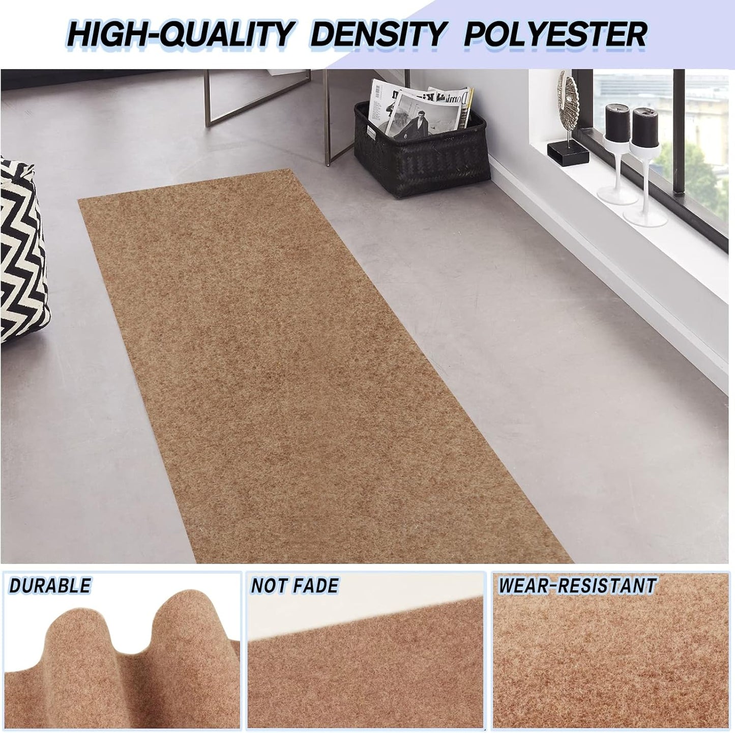 Custom Size Backed Non-Slip Area Rugs Runner, Easy Clean, Waterproof Runner Rugs for Hallway Entryway, Kitchen, Laundry, 3FT x 39FT, Beige