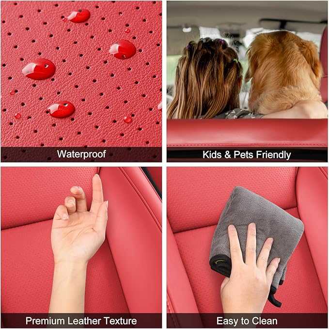 Front Seat Covers for 2025–2026 Tesla Model Y Juniper, Nappa Leather Custom Fit Front Row 2-Piece Set, Airbag Compatible Cushion Covers, Wine Red, 2-Pack