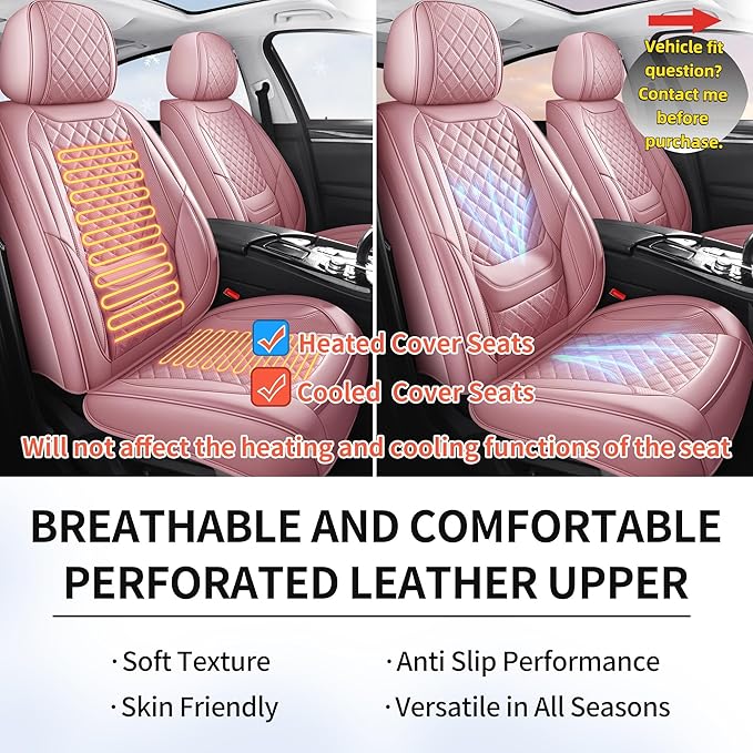 Chezope Car Seat Covers Full Set, Pink Leather Seat Covers, Breathable Front and Back Car Seat Protectors, Wear-Resistant Seat Covers Universal Fit for Most Cars SUV Truck (Pink-Diamonds,Full Set)