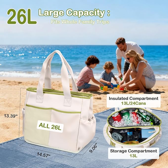 Odoland Soft Cooler Bag - Leakproof & Insulated, 2-in-1 Collapsible Design, Dry/Wet Separation, Large Soft Sided Cooler with Multi-Pocket Design for Beach, Picnic, Camping, Day Trip, Family Size