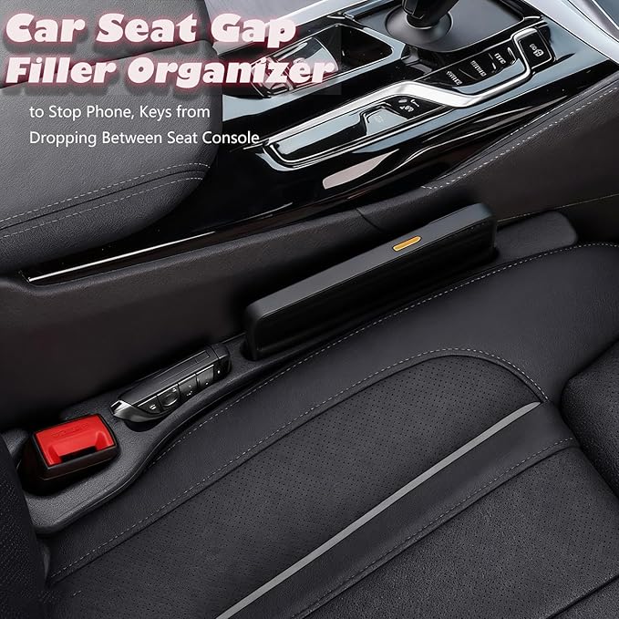 2-Pack Universal Car Seat Gap Filler - Car Seat Gap Filler Organizer & Blocker to Stop Phone, Keys from Dropping Between Seat Console (Black)
