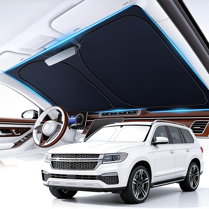 Car Windshield Sunshade Universal Sun Visor Front Window Shades, Foldable Reflective Fits Cars, Large SUVs, Trucks, Interior Car Automotive Accessories for Summer (64" x 33")