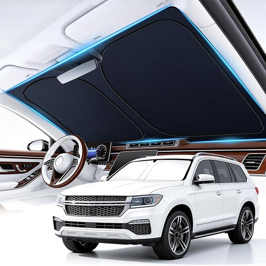 Car Windshield Sunshade Universal Sun Visor Front Window Shades, Foldable Reflective Fits Cars, Large SUVs, Trucks, Interior Car Automotive Accessories for Summer (64" x 33")