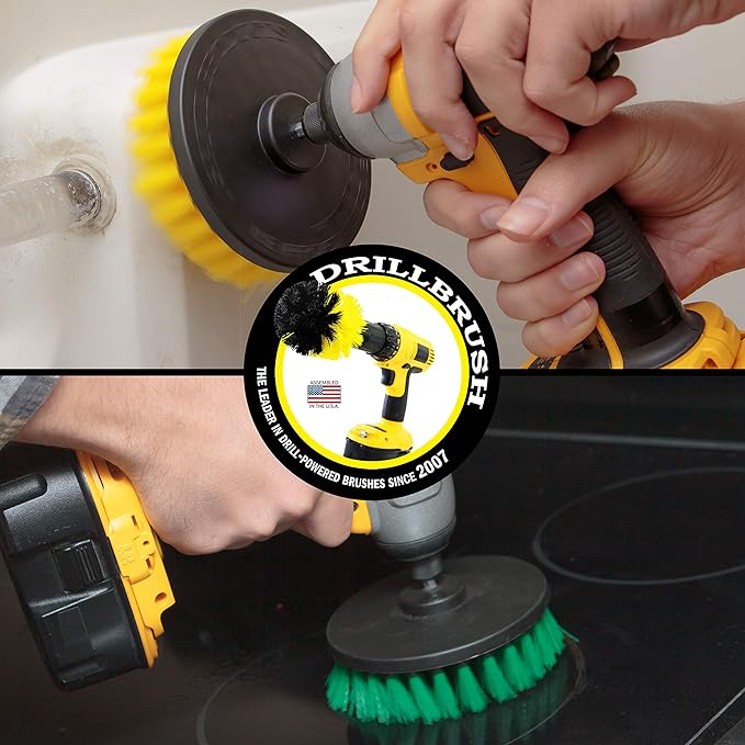 Bathroom Accessories - Power Scrubber Bathroom and Kitchen Brush Set - Cleaning Supplies - Drill Brush- Bath Mat - Shower Cleaner - Soap Scum, Mineral Deposits, Calcium, Hard Water, Rust Stains